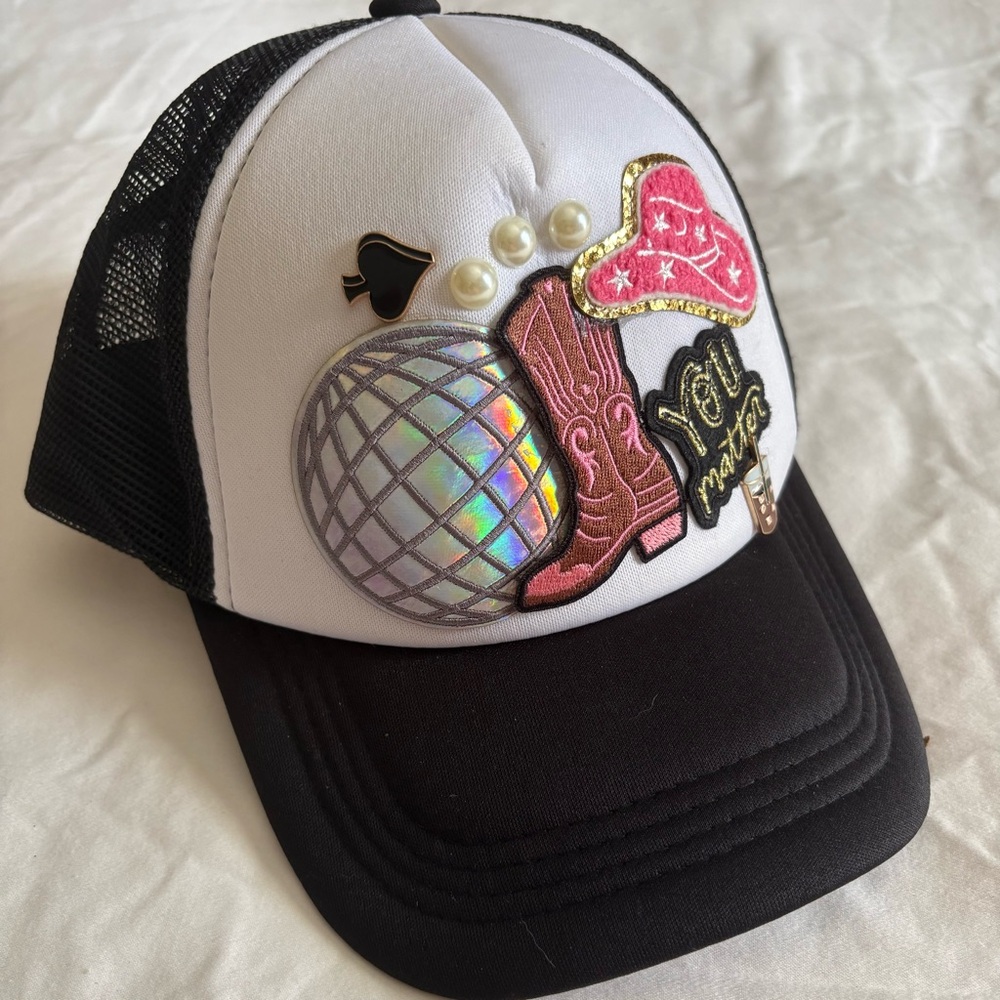 Trucker Hat With Patches & Pins (Black) ✨ HOST PICK ✨